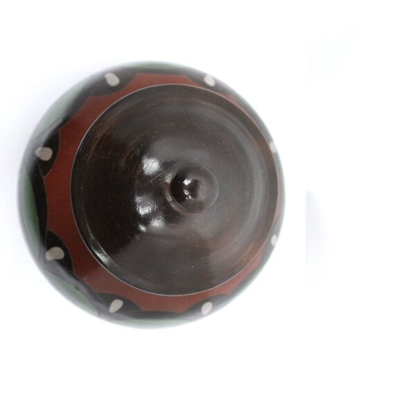 MEXICAN FOLK ART DARK BROWN CLAY POTTERY GINGER POT HAND-PAINTED FLORAL DESIGN - Picture 6 of 10